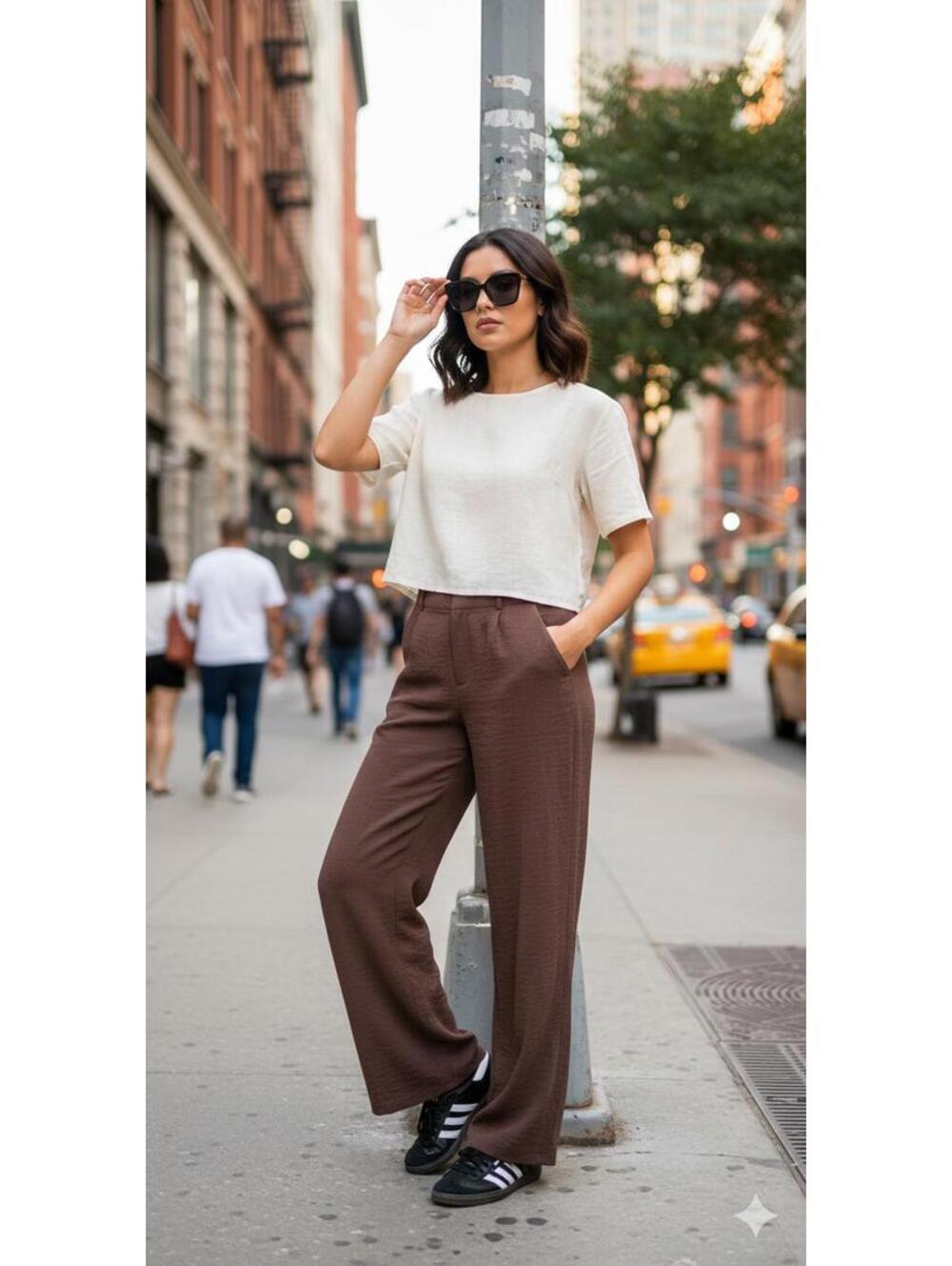 Feiersi - High Rise Brown Wide Leg Rayon Blend Trousers - S